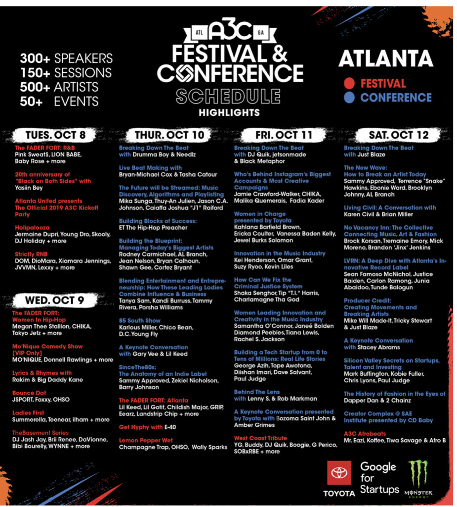 AC3 Festival schedule 2019 Atlanta