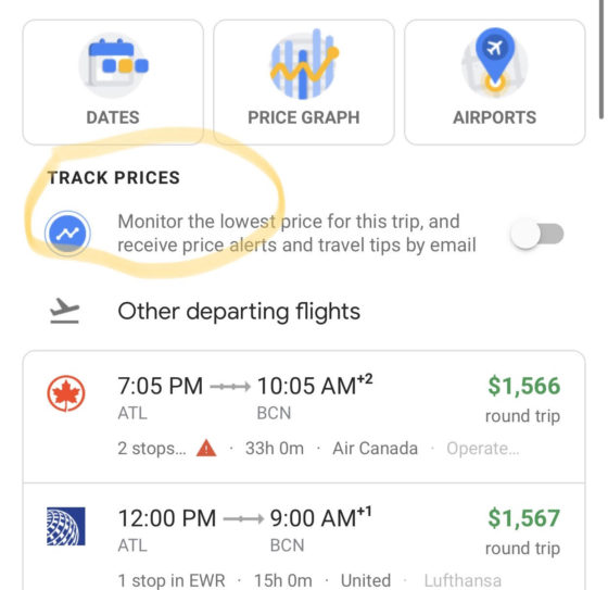 How to track prices on Google Flights