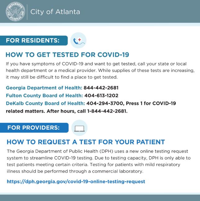 how to get tested for coronavirus in Atlanta, Georgia