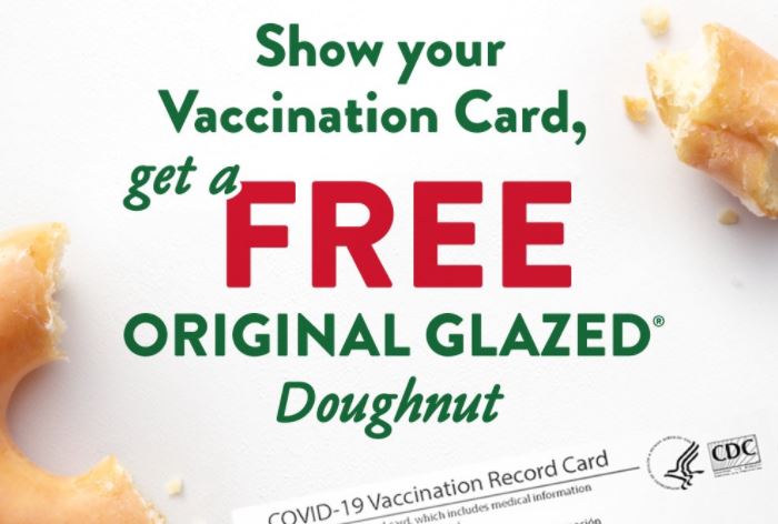 free doughnut at Krispy Kreme for vaccine ID