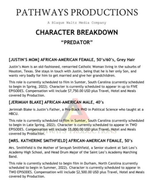 Predator series casting characters