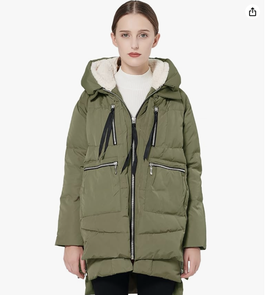 Here’s what one reviewer says about this Orolay coat: “SO WARM. So stylish! I am so in love with this coat. It seems very well put together and heavy and sturdy. I am usually a size L/XL in everything and the large fits perfectly with the zippers up on the sides. It gets a bit narrow around the hips but it’s adjustable so it’s fine! Absolutely love this coat.”