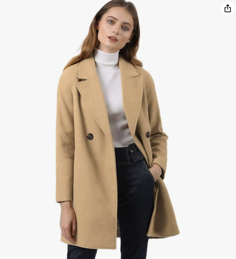 Women’s Notched Lapel Double Breasted Raglan Winter Coats