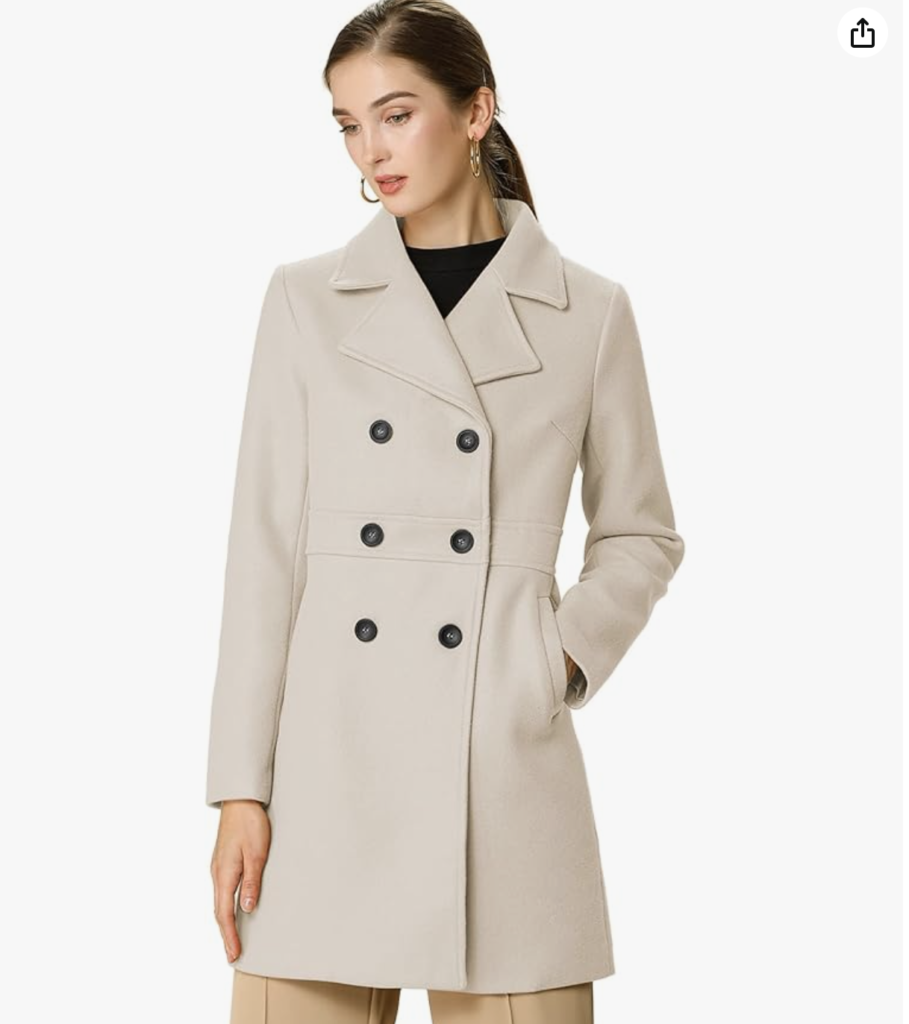 Allegra K Women’s Double Breasted Notched Lapel Long Winter Coat