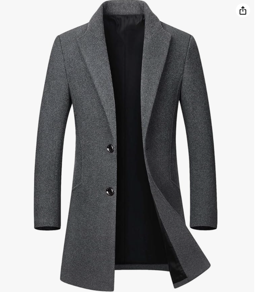 APTRO Men’s Winter Single Breased Slim Fit Wool Top Coat Long Trench Coat