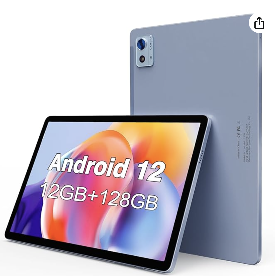 10.1 inch Android 12 Tablet, Octa-Core CPU, 12(6+6) GB RAM+128GB