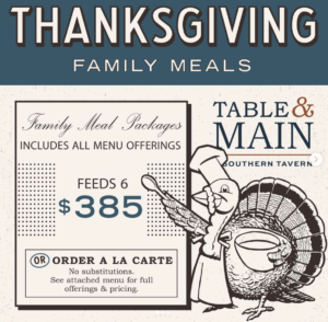 Table and Main Thanksgiving Dinner Menu