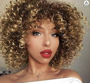 N&T Afro Short Curly Wigs for Black Women Synthetic Hair Ombre Blonde and Brown Wig