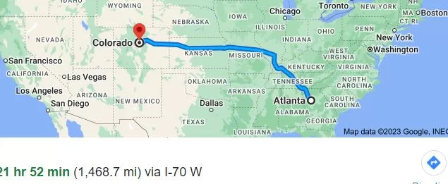 Atlanta to Colorado drive distance time.