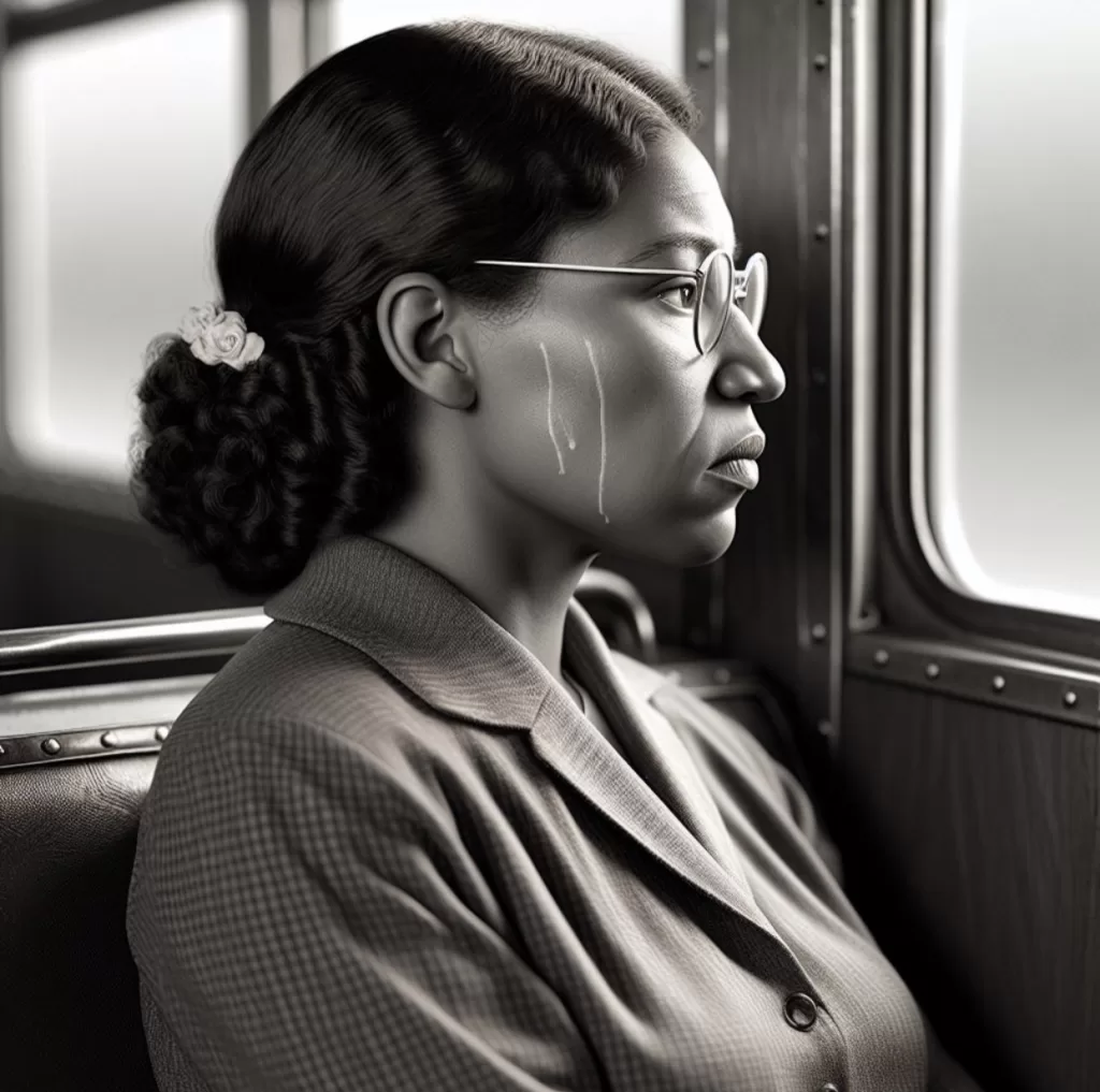 Rosa Parks cries on a Montgomery bus in December 1955.