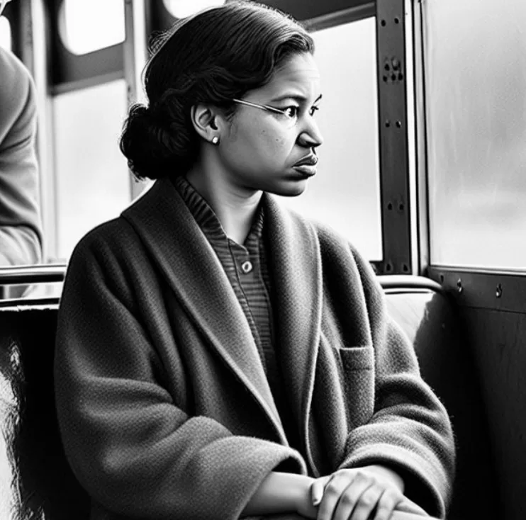 Rosa Parks remains seated on the bus in Montgomery in 1955.