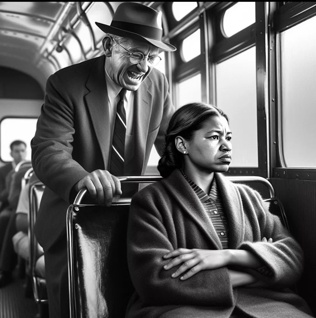 Rosa Parks keeps her seat on the Montgomery bus.