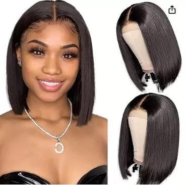 Short Straight Bob Wig T-Part Lace Front Human Hair Wigs for Black Women