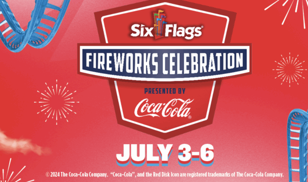 Enjoy All-American thrills at Six Flags Over Georgia with our world class roller coasters, dazzling live entertainment and your favorite summer eats. After a day of thrilling summer fun, join us for a spectacular fireworks finale, presented by Coca-Cola, that will light up the night sky over our spectacular roller coasters.

Event Dates: July 3 – July 6
Show Time: 9:15 PM
Best View: Near SUPERMAN™: Ultimate Flight and JUSTICE LEAGUE™: Battle for Metropolis