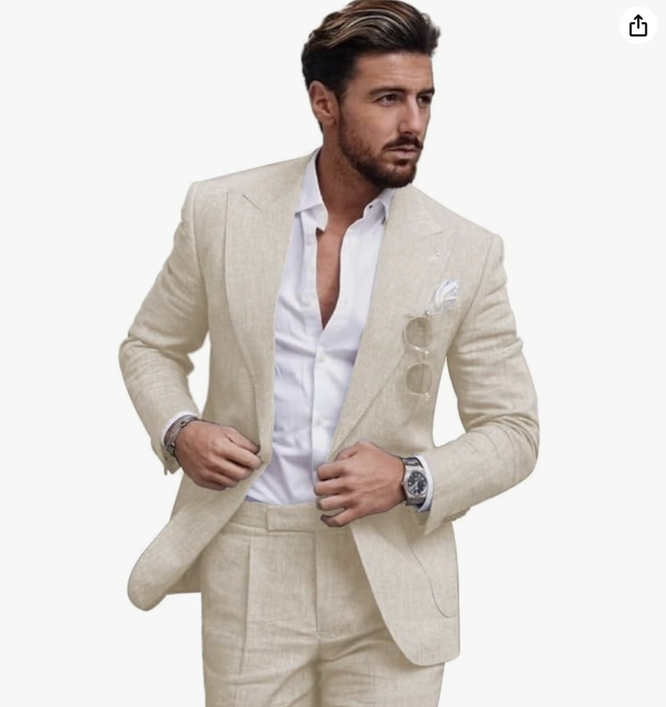 Men's Linen Suit 2 Piece Slim Fit Suit Summer Beach Wedding Suit