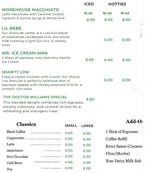 Cafe Bartique menu