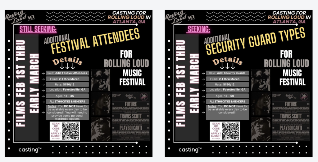 Festival goers casting call in Atlanta