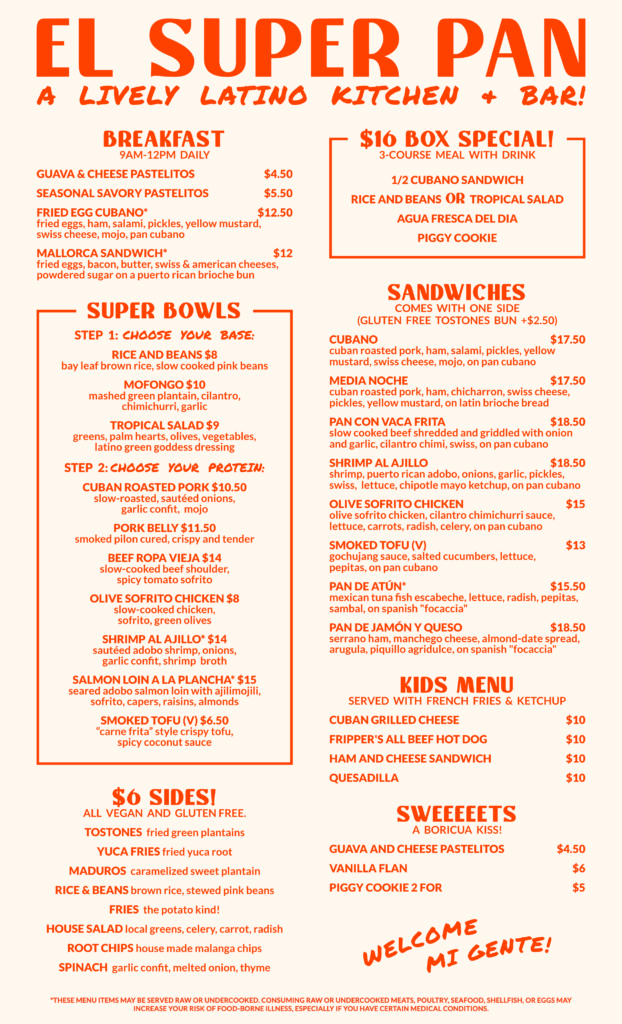 El Super Pan breakfast menu
