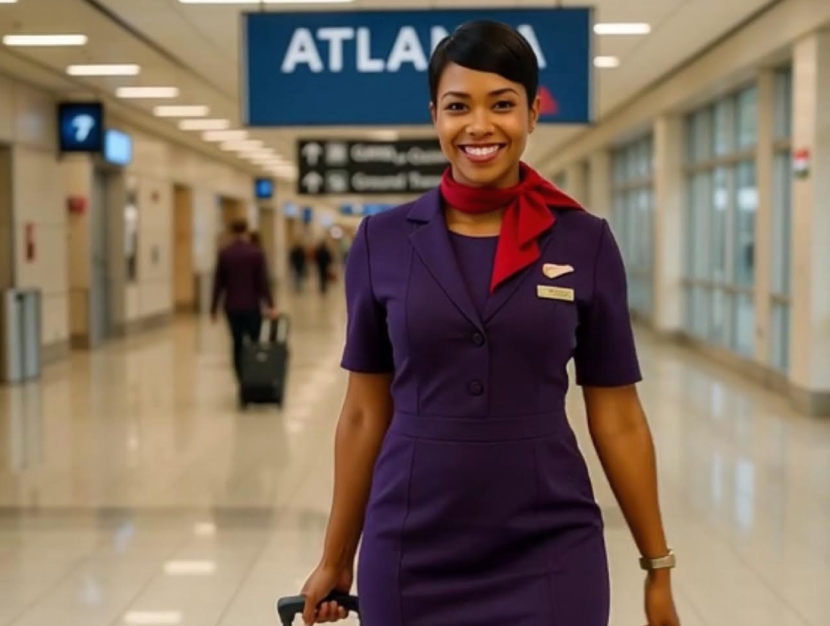 Delta flight attendant walks amid airport delays