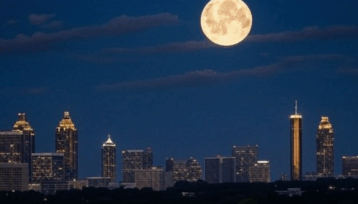 harvest moon Atlanta supermoon over skyline