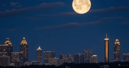 harvest moon Atlanta supermoon over skyline