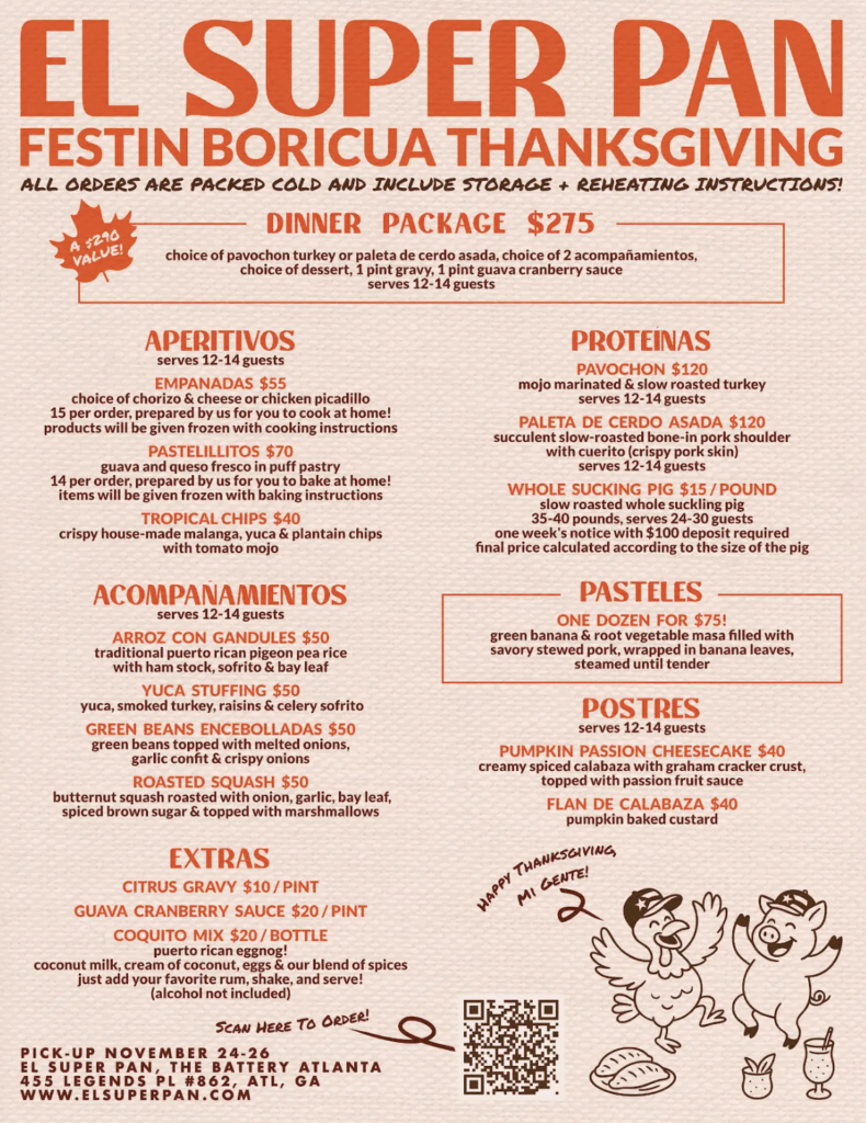 E Super Pan Thanksgiving menu