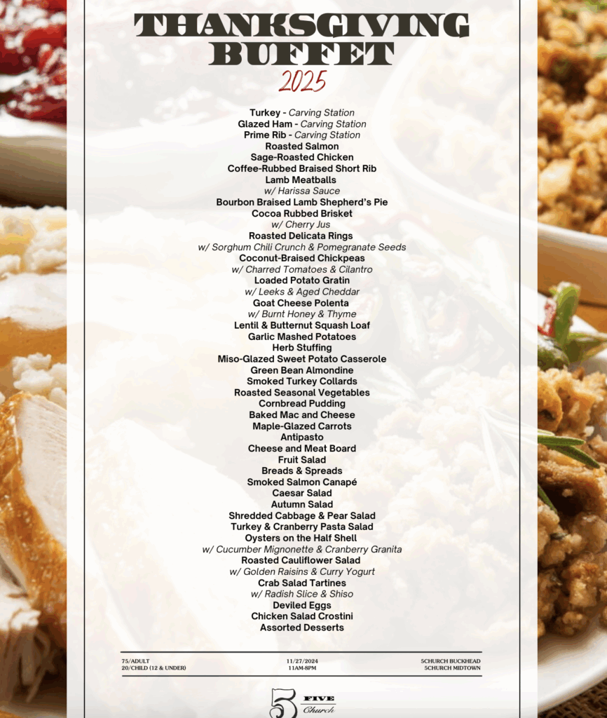 5Church Thanksgiving menu.