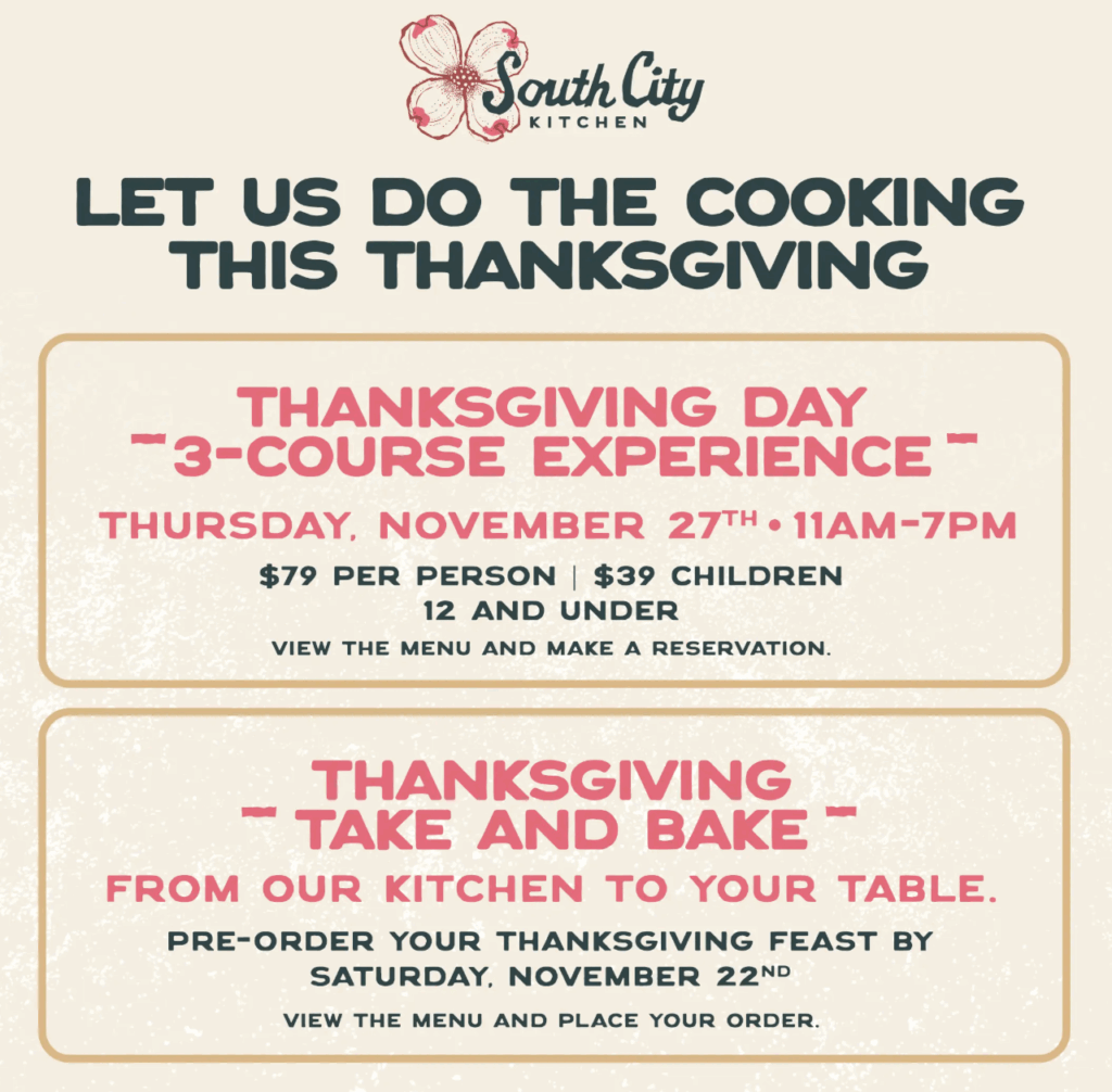 South City Kitchen Thanksgiving menu.