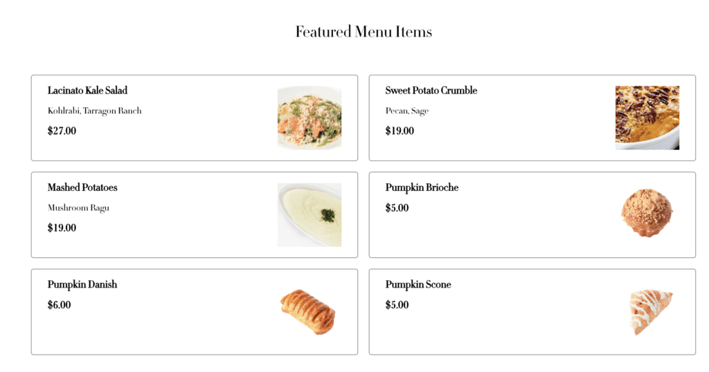 Le Bilboquet Thanksgiving menu.