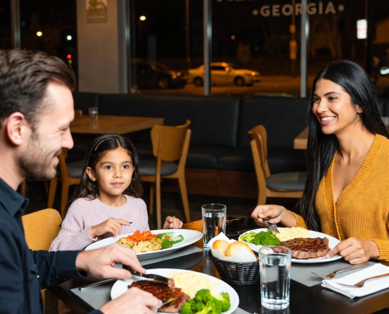 Family eating at Roswell restaurant