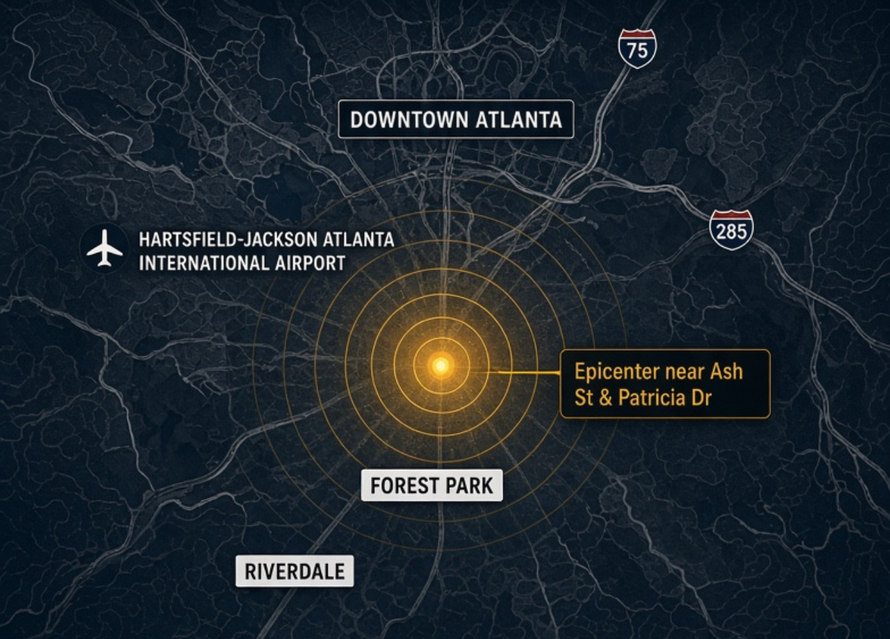Minor 2.1 earthquake recorded south of Atlanta near Forest Park and Riverdale.
